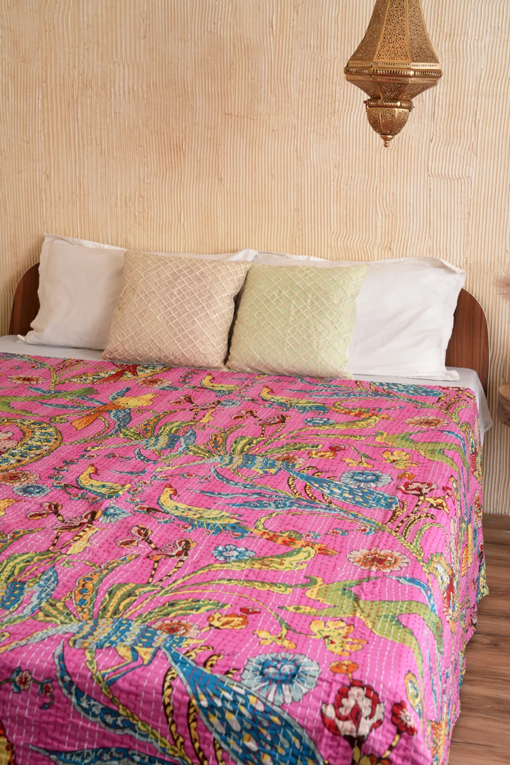 Peacock Kantha Quilt - Pink