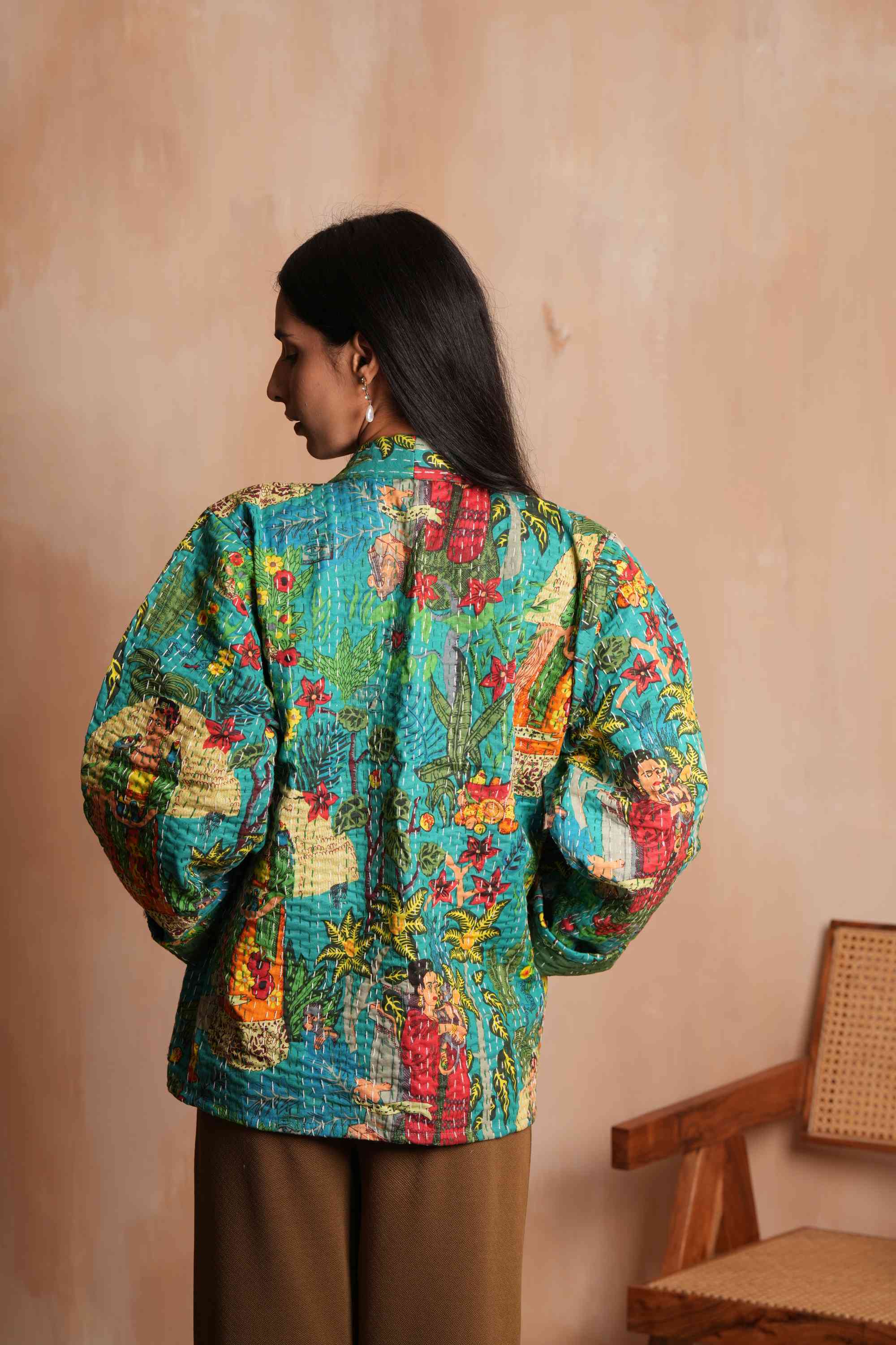 Frida Kahlo Indian Cotton Kantha Jacket Unisex