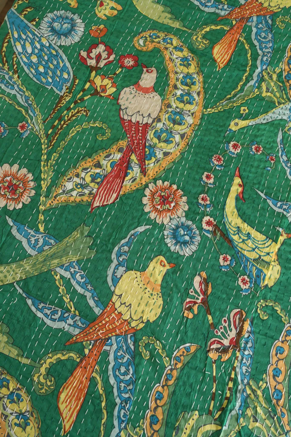 Peacock Kantha Quilt - Green