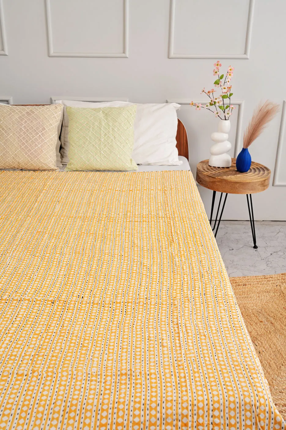 Yellow Diamond Kantha Quilt