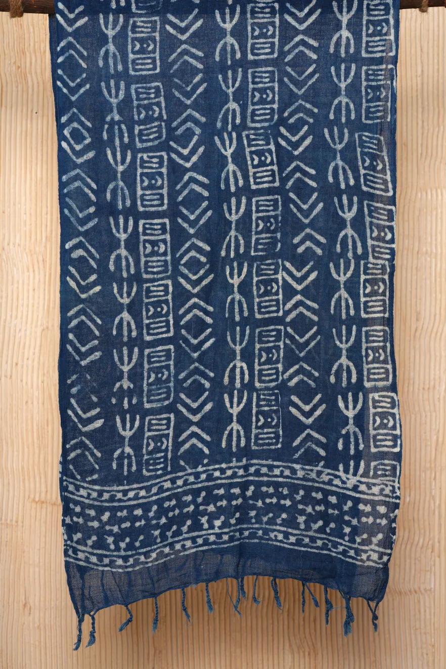 Indigo Cotton Printed Handmade Scarf - #D3