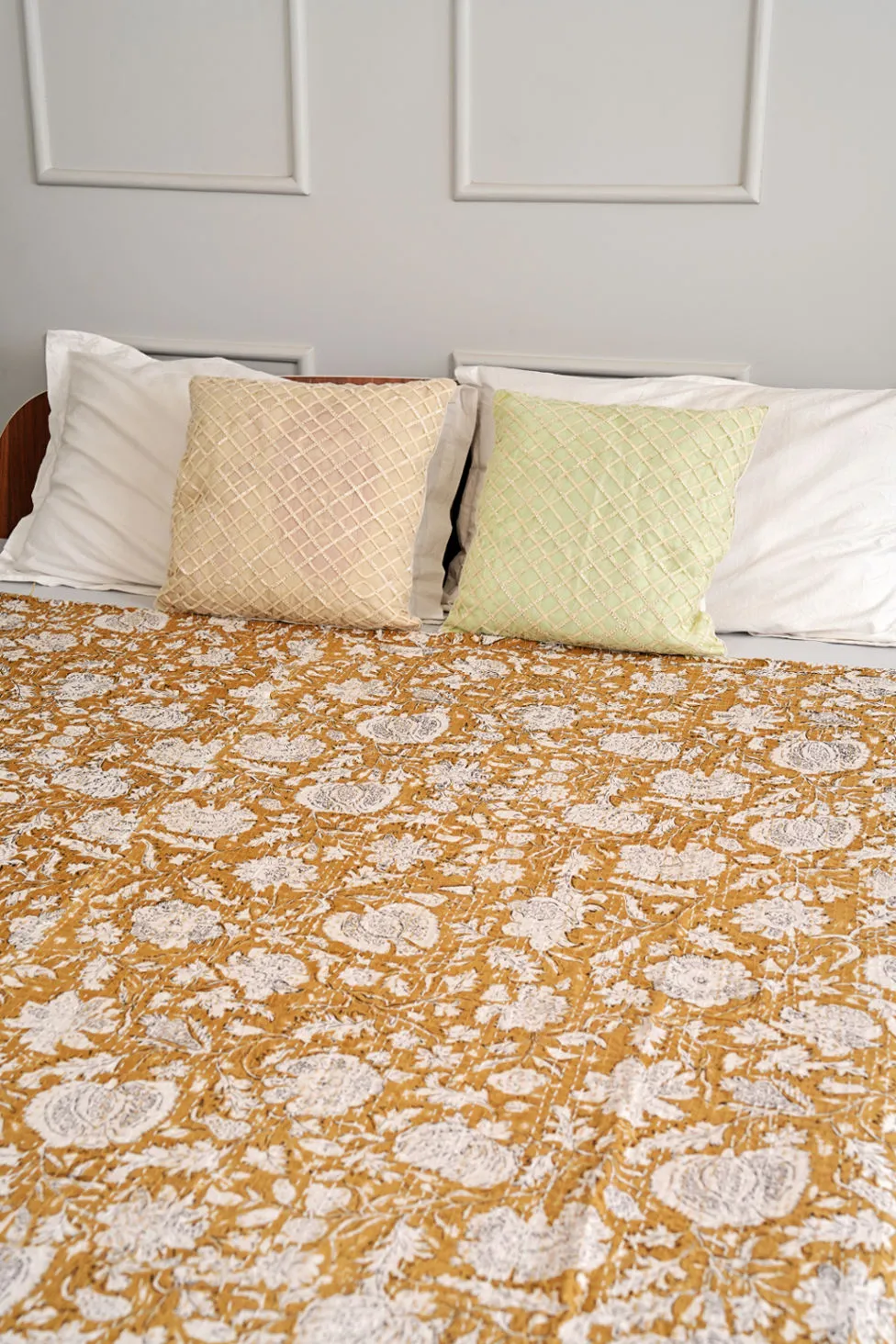 Camel Brown Minimal Cotton Kantha Quilt