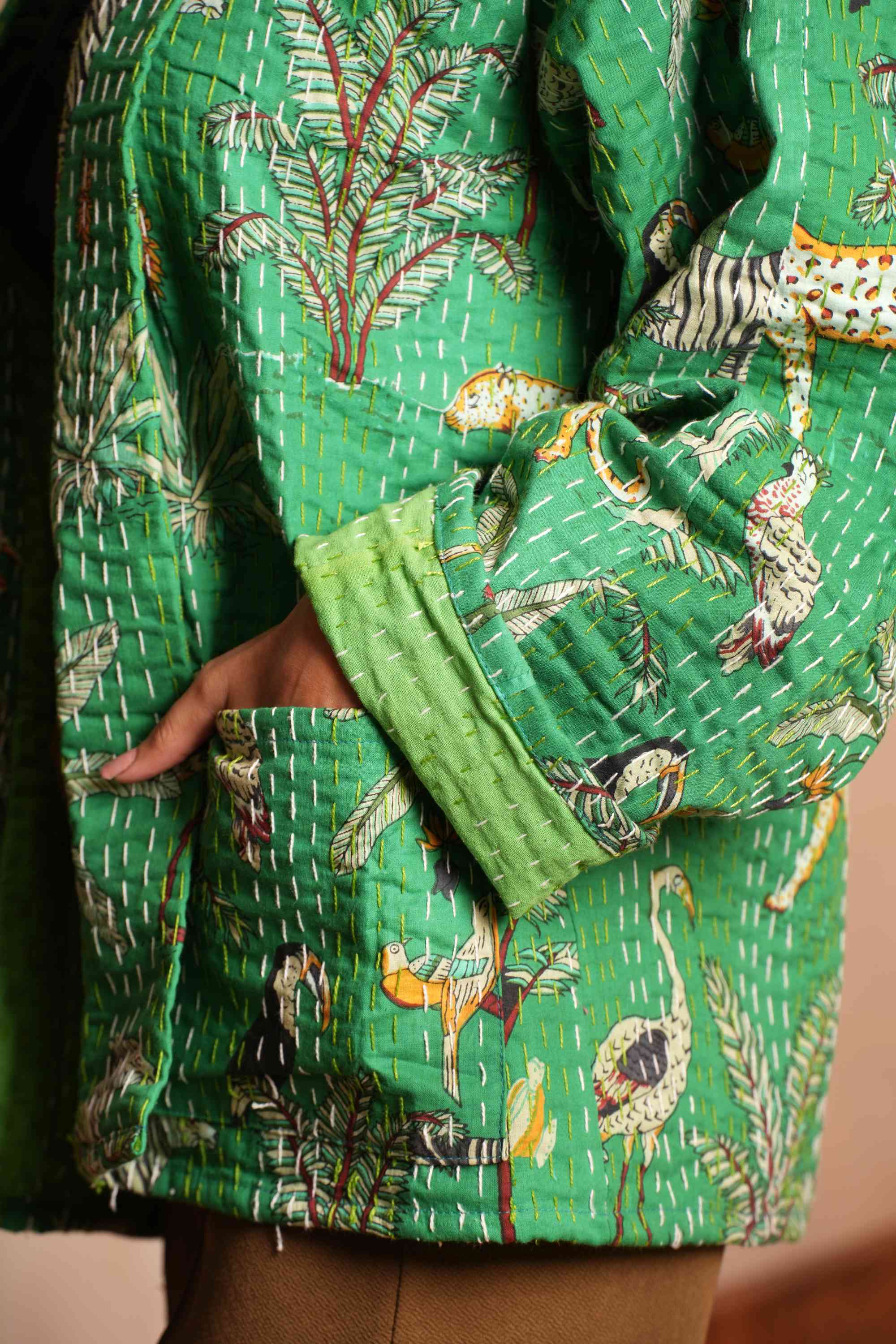 Handmade Jangal Cotton Kantha Jacket Green