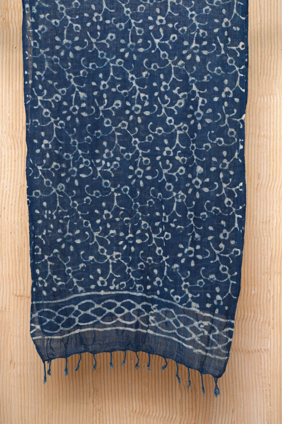 Indigo Cotton Dabu Printed Handmade Scarf Stole - #D4