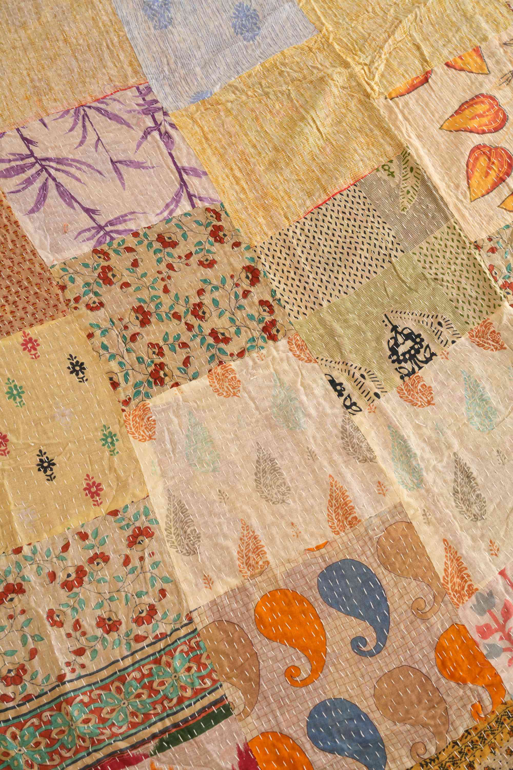 Handmade Vintage Patchwork Kantha Quilt Beige