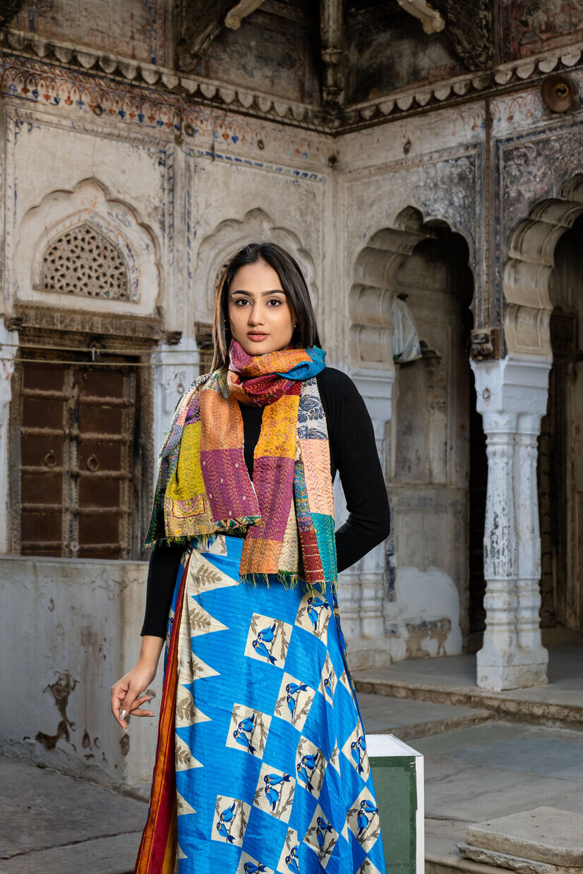 Patchwork Silk Kantha Scarf