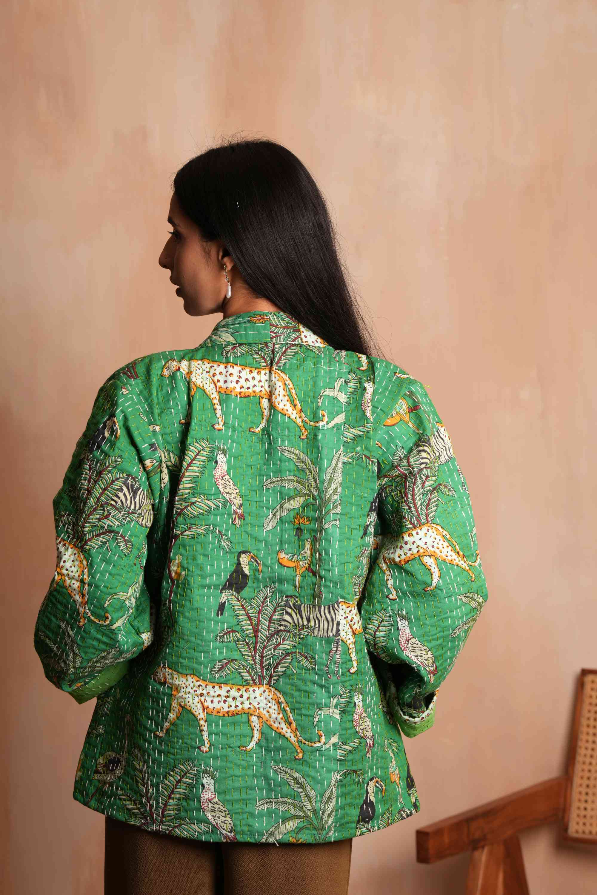 Handmade Jangal Cotton Kantha Jacket Green