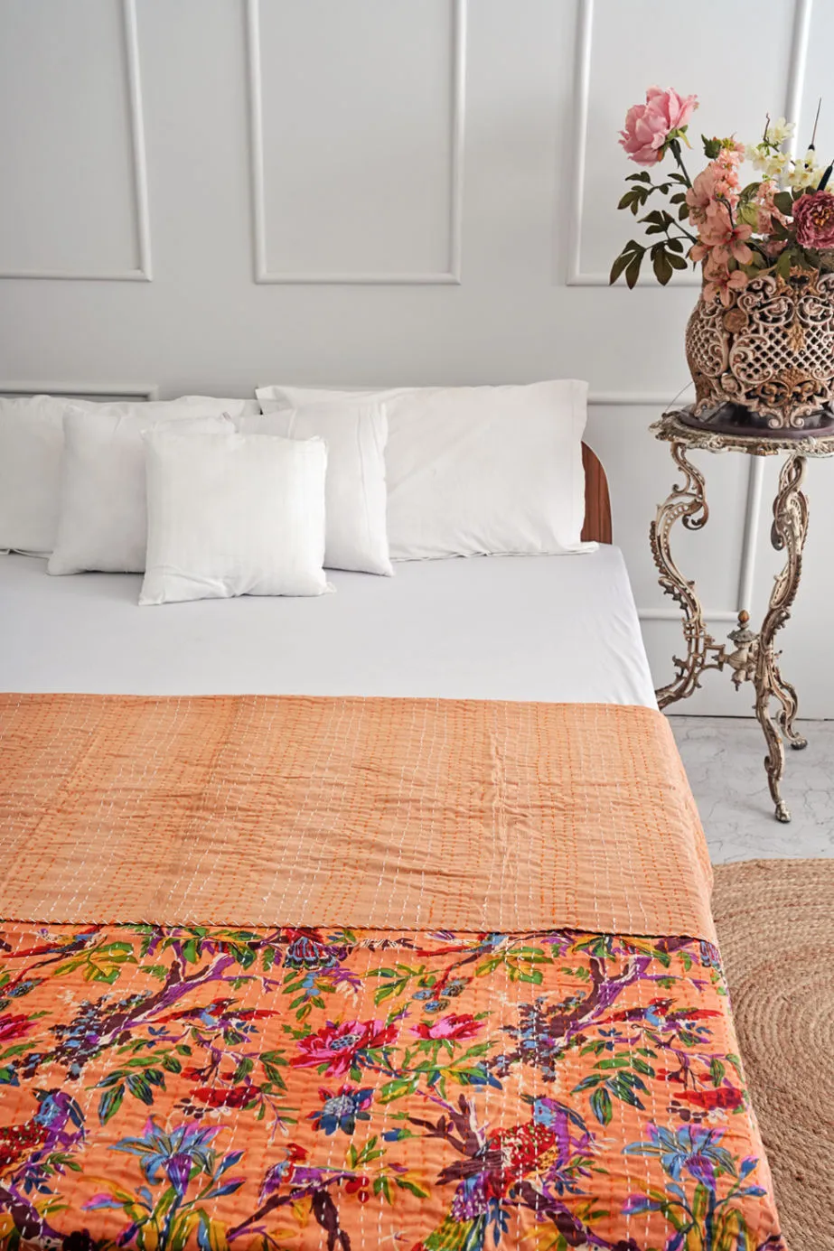 Kantha Bed Throw, Paradise of Birds