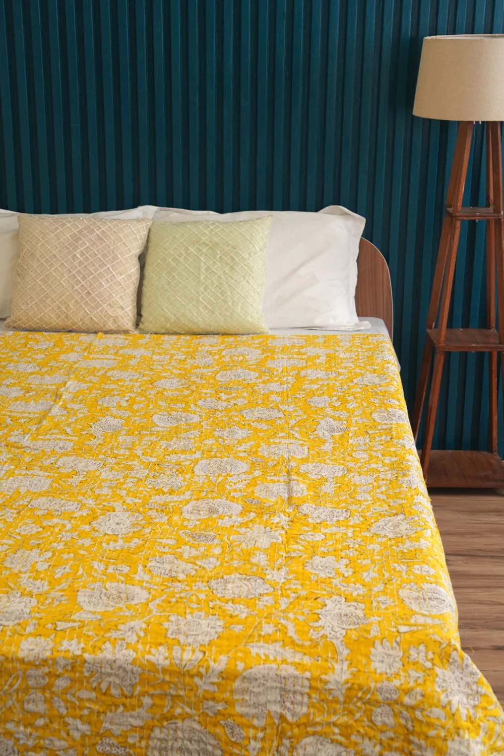 Yellow Minimalist Cotton Kantha Quilt