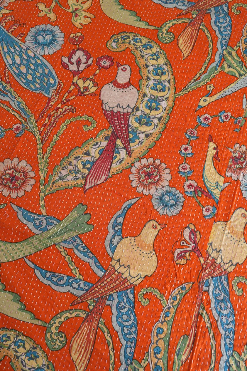 Peacock Kantha Quilt - Orange