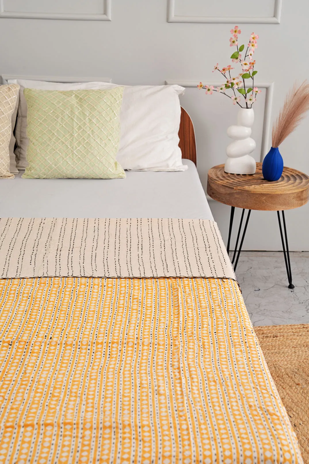 Yellow Diamond Kantha Quilt