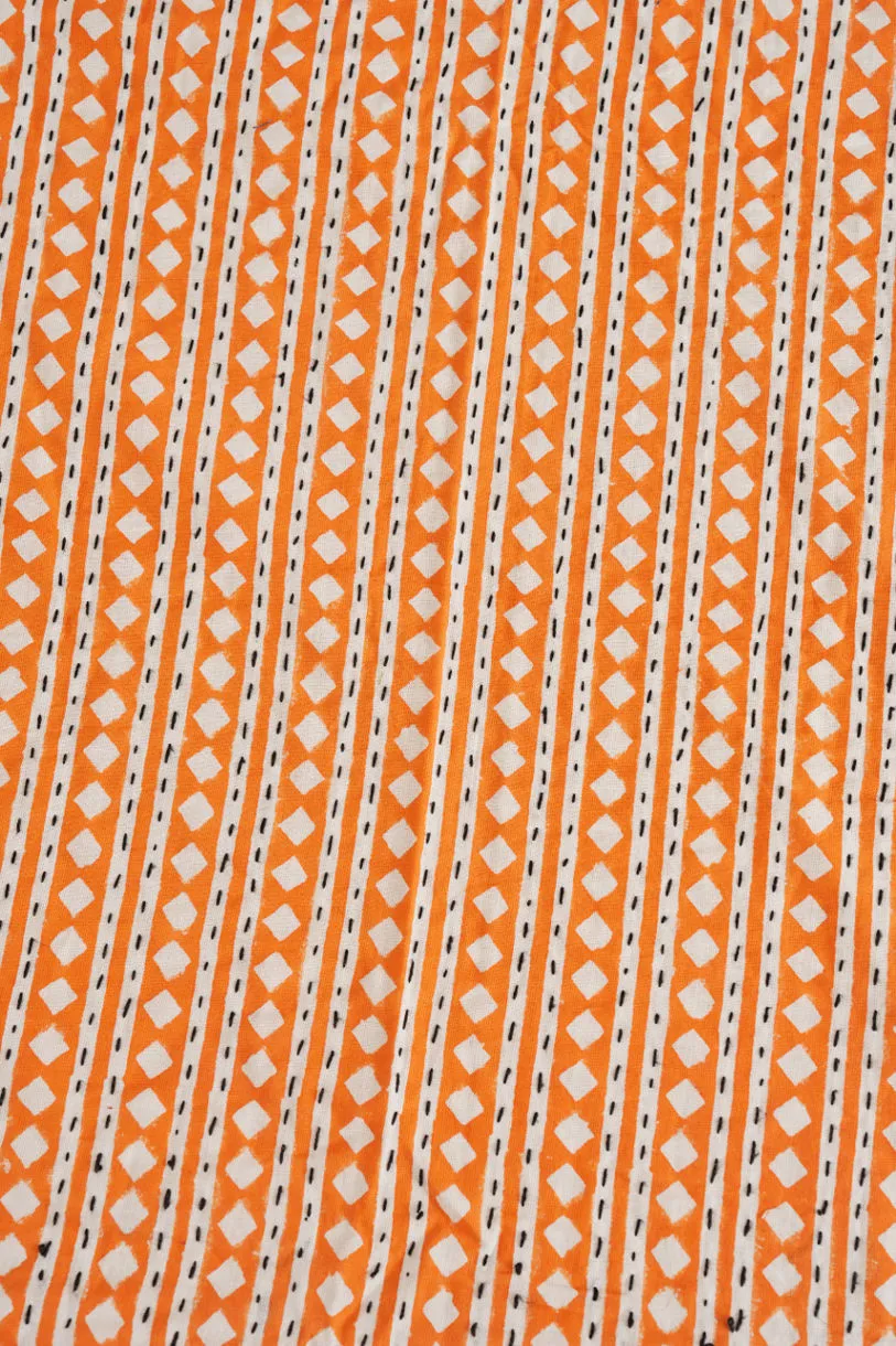 Traditional Hand Block Printed Orange Queen Diamond Kantha Quilt