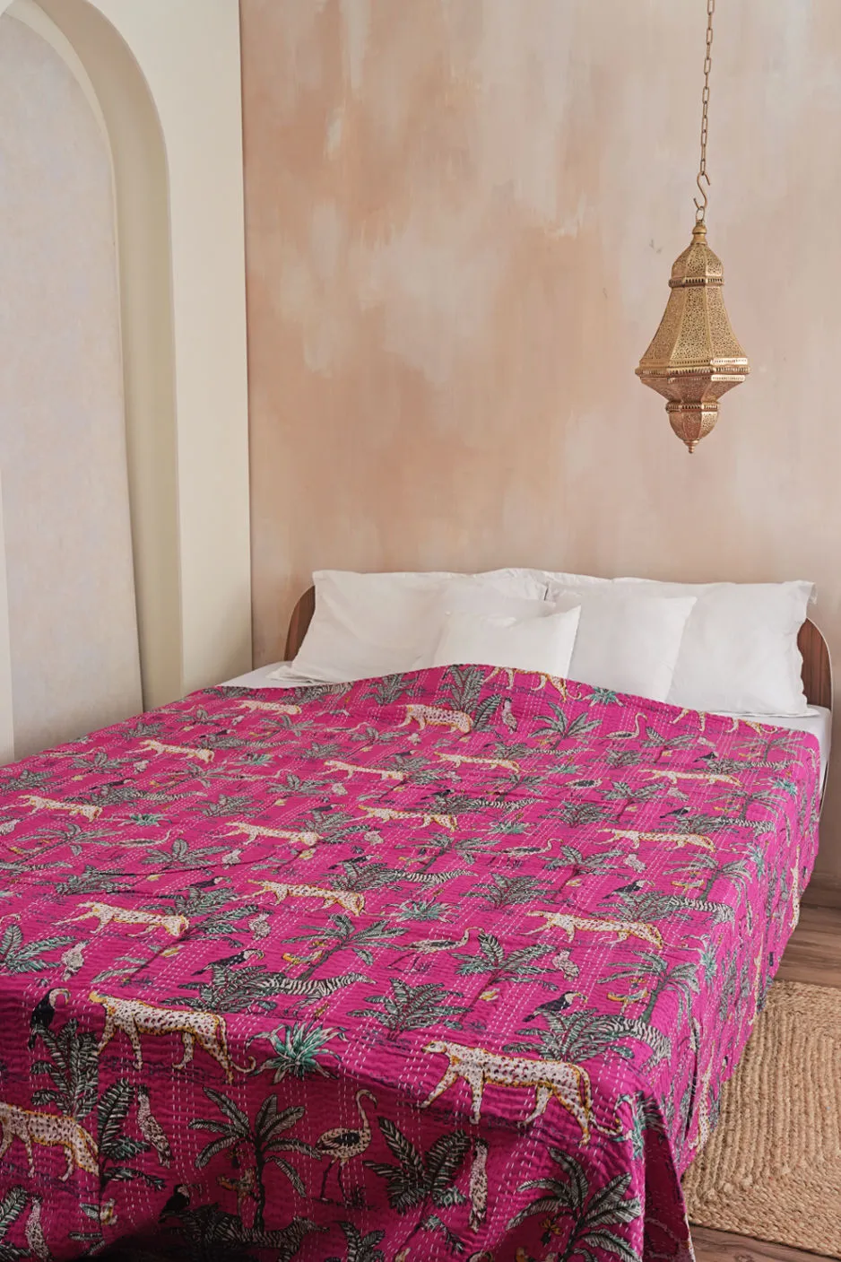 Animal Jungle Safari Kantha Bedspread