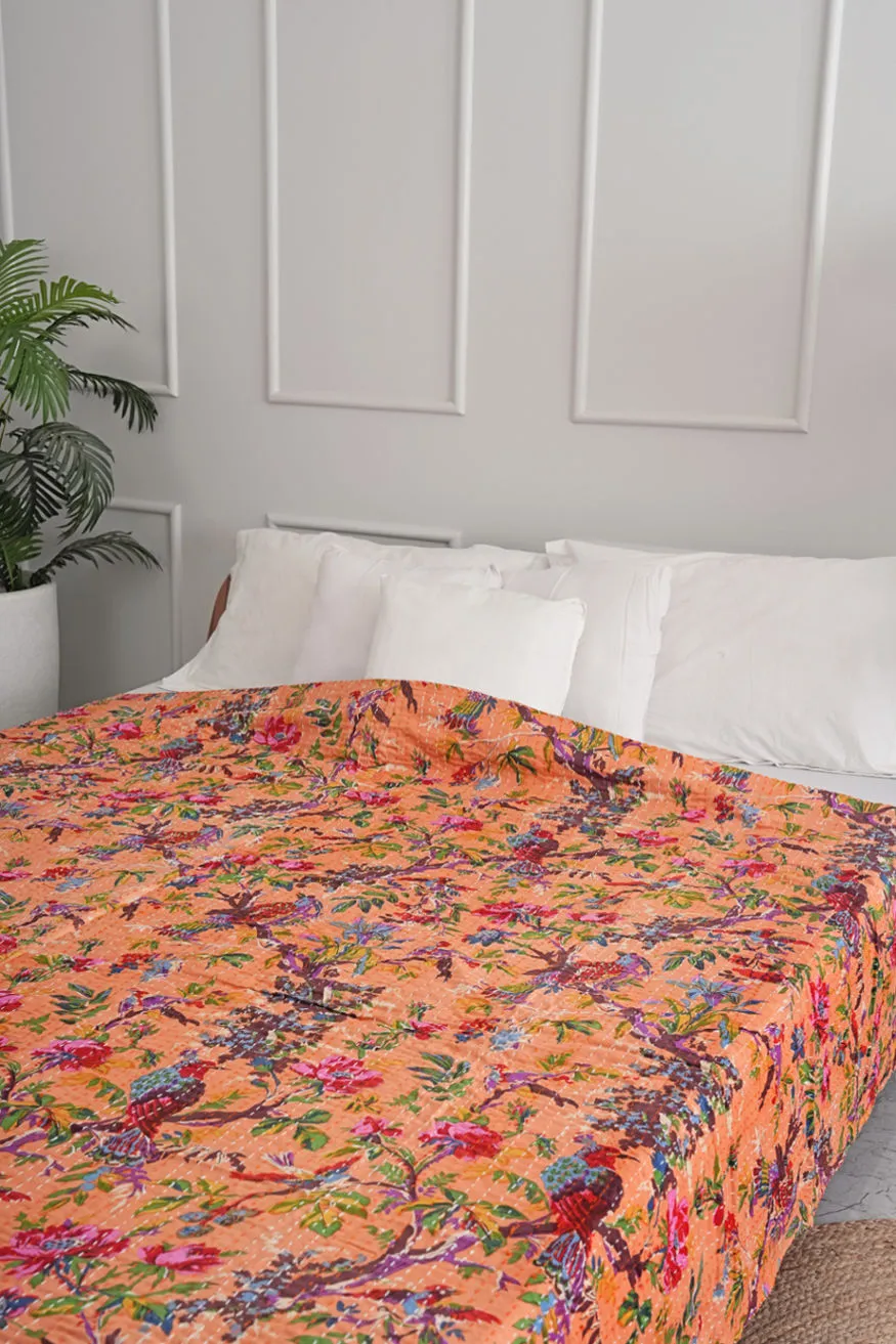 Kantha Bed Throw, Paradise of Birds