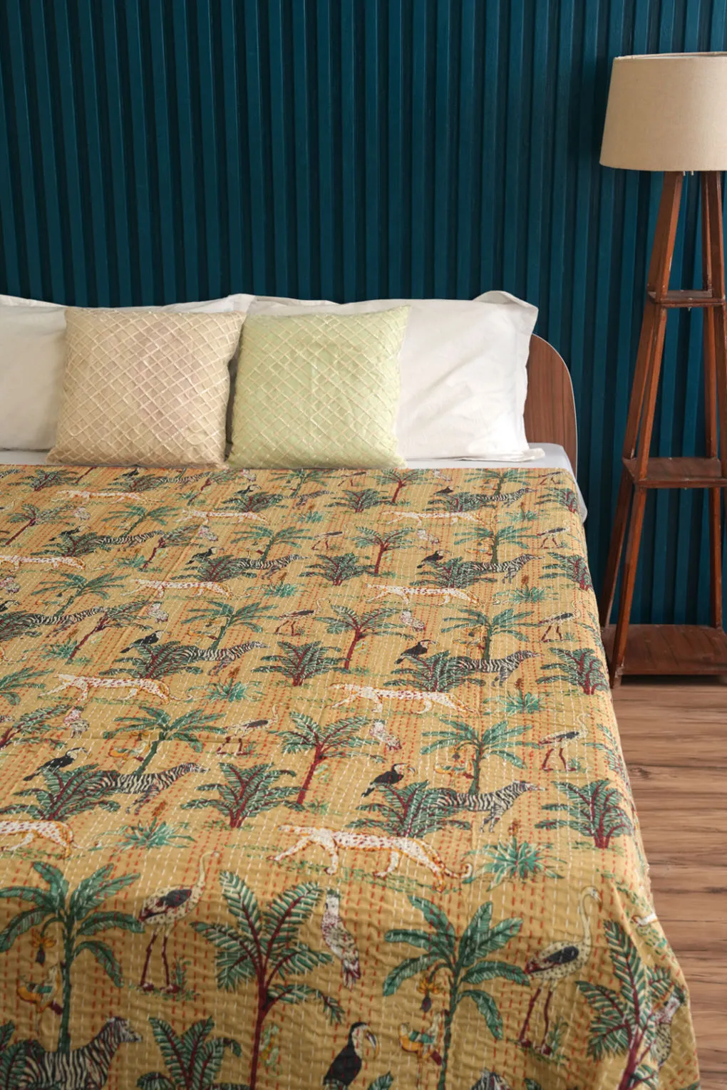 Jungle Cheetah Animal Kantha Bedspread