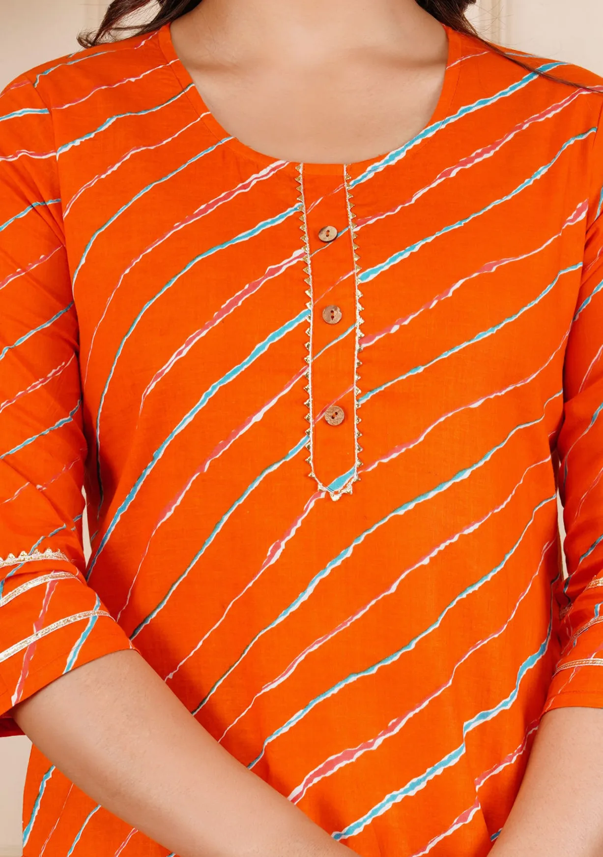 Orange Printed Kurta