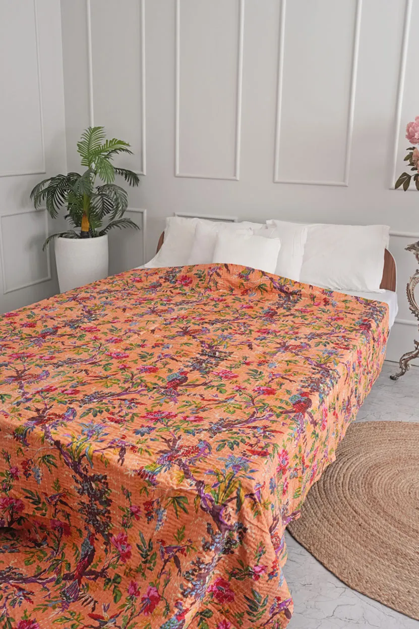 Kantha Bed Throw, Paradise of Birds