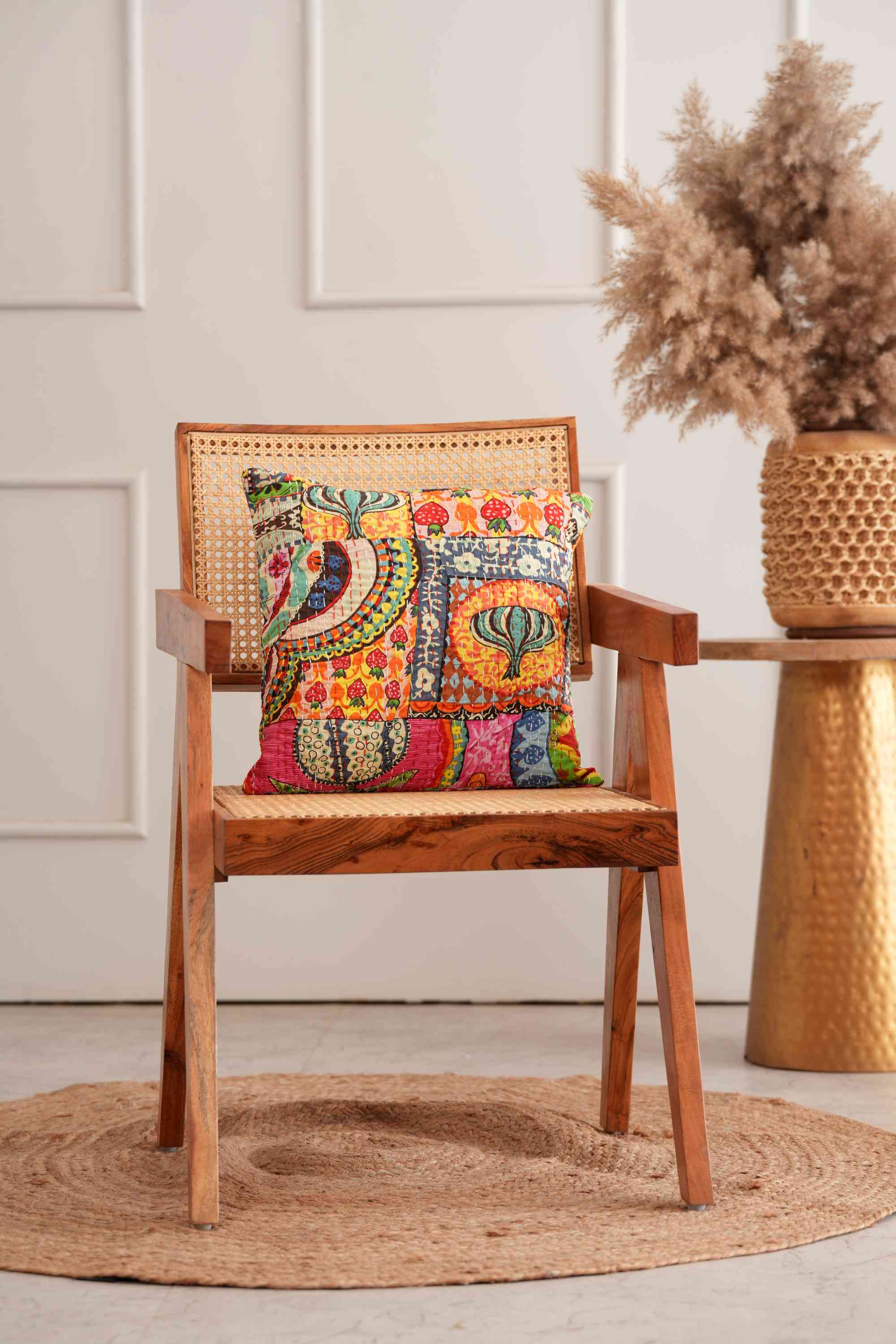 Handmade Cotton Patchwork Kantha Cushion Cover Yellow