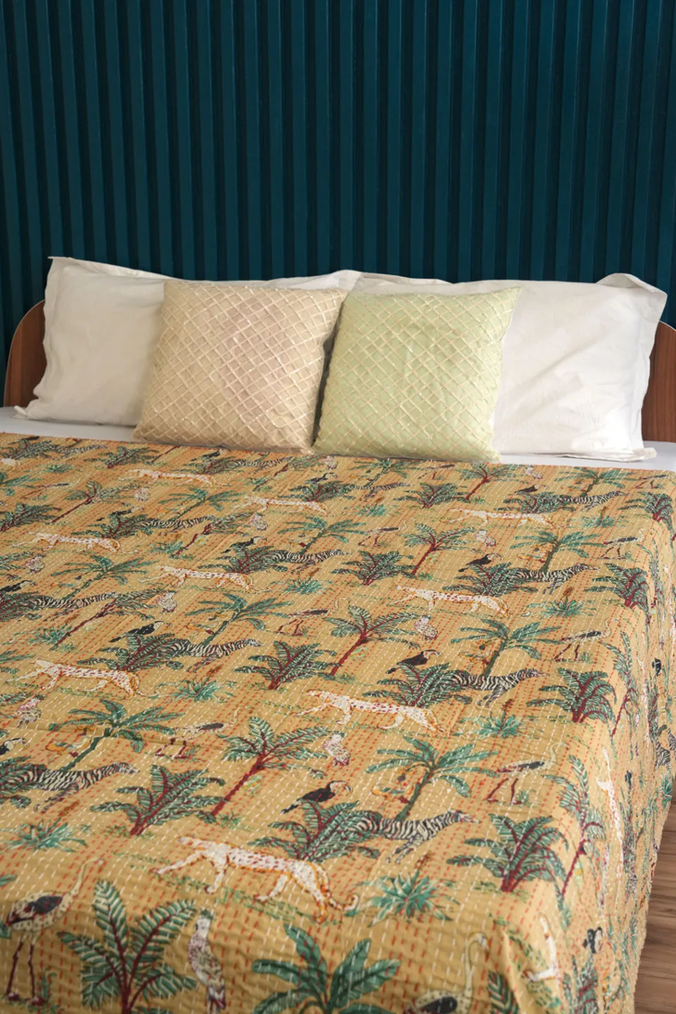 Jungle Cheetah Animal Kantha Bedspread