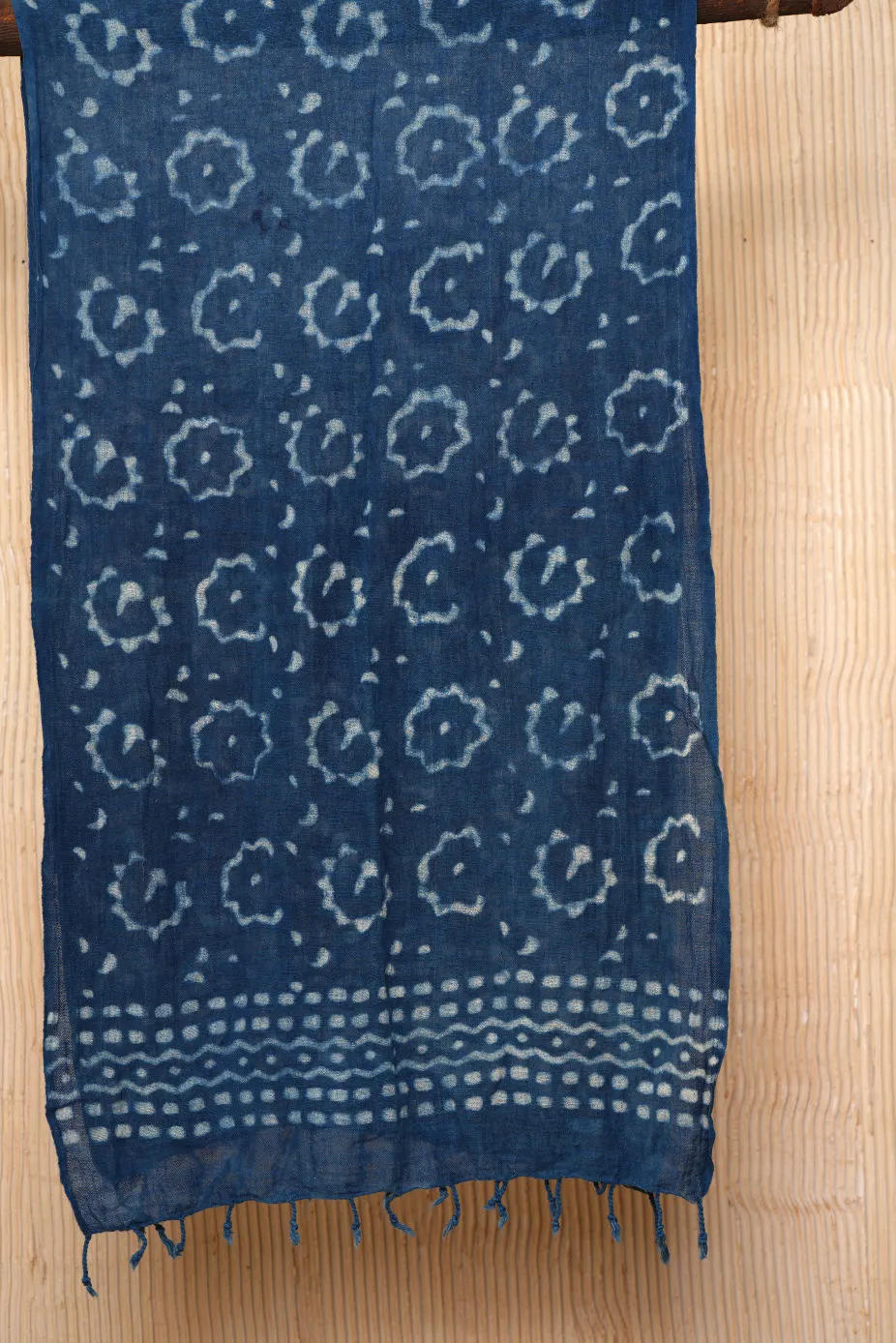 Cotton Indigo Blue Floral Scarf - #D6