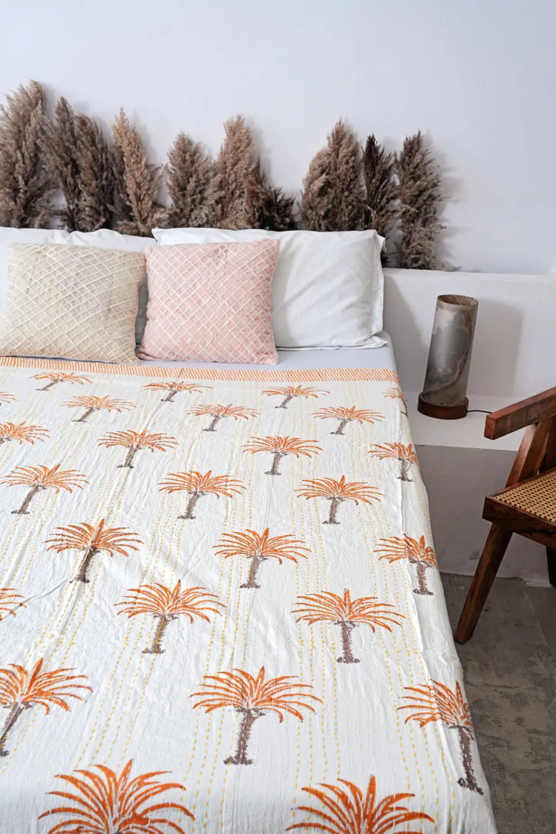 Palm Tree Kantha Quilt - Orange