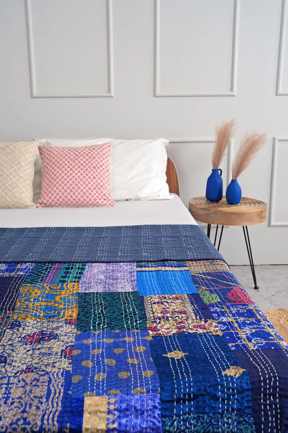 Boho Patchwork Silk Kantha Quilt