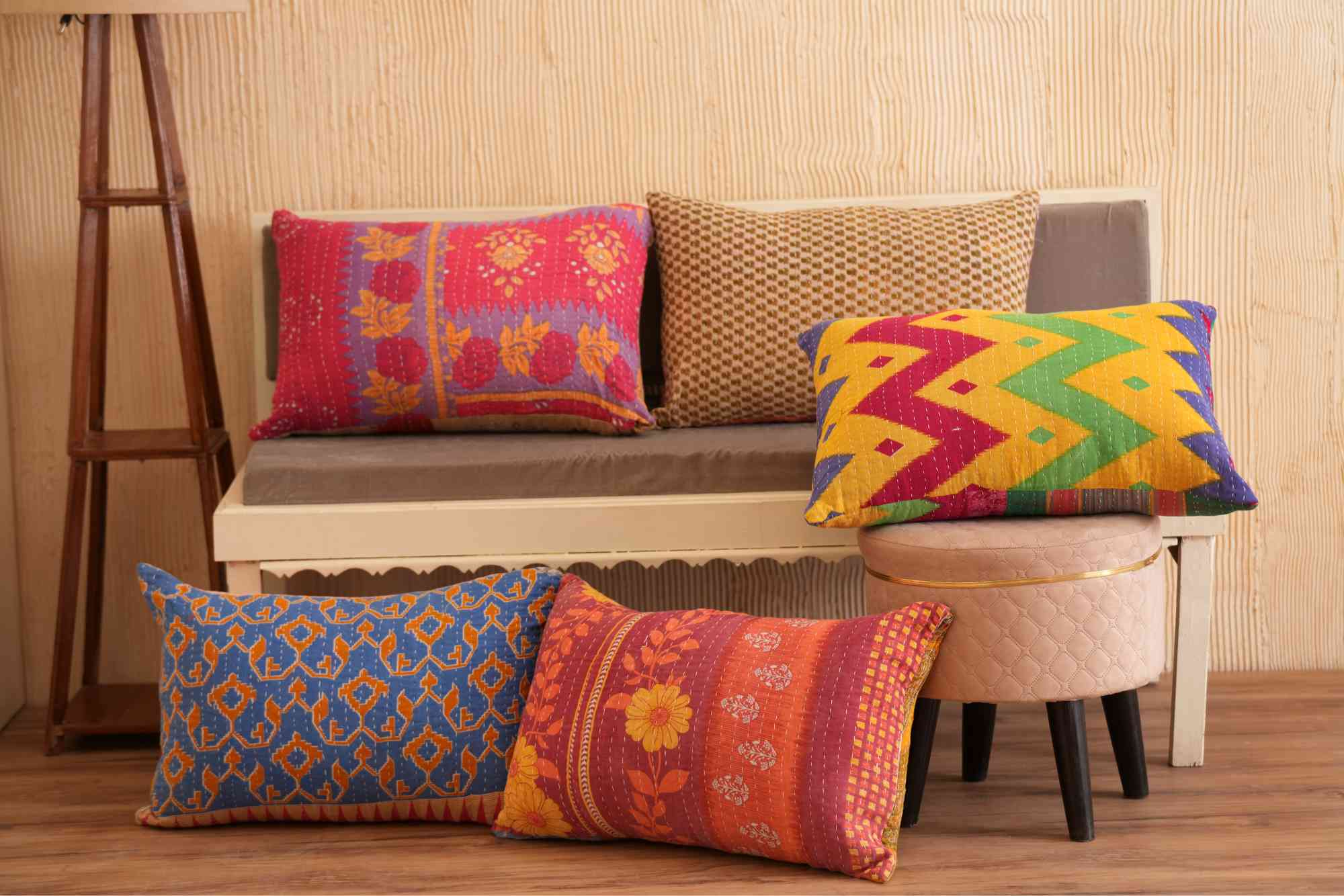 5 PC's Handmade Cotton Vintage Kantha Cushion Covers