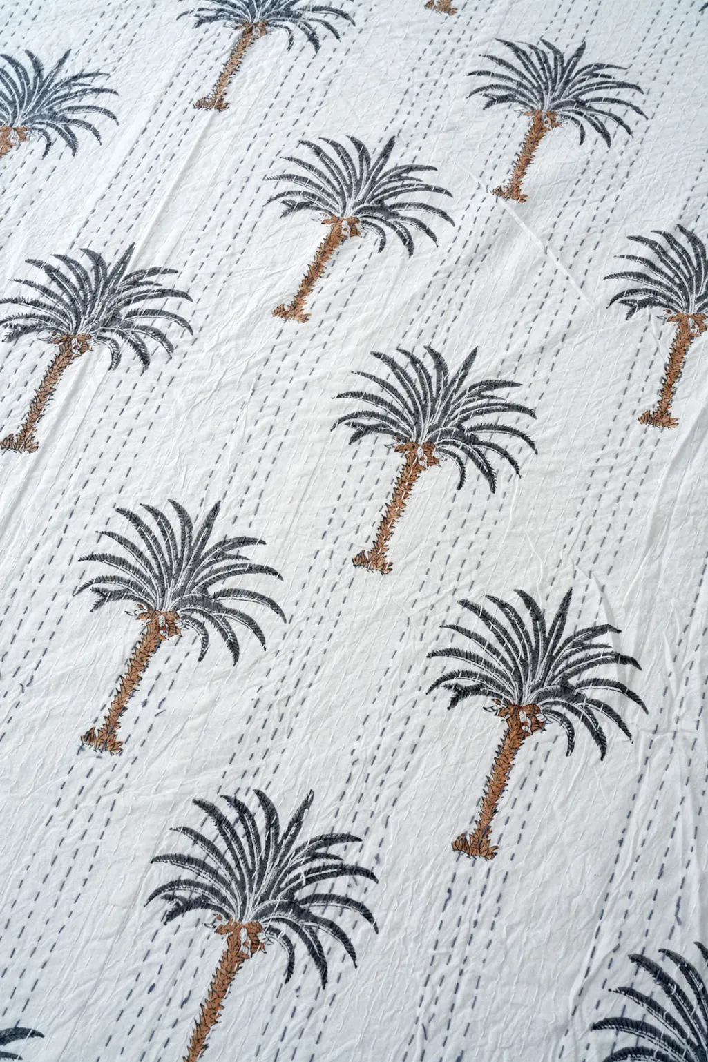 Palm Tree Kantha Quilt - Grey