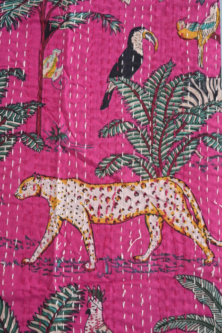 Animal Jungle Safari Kantha Bedspread