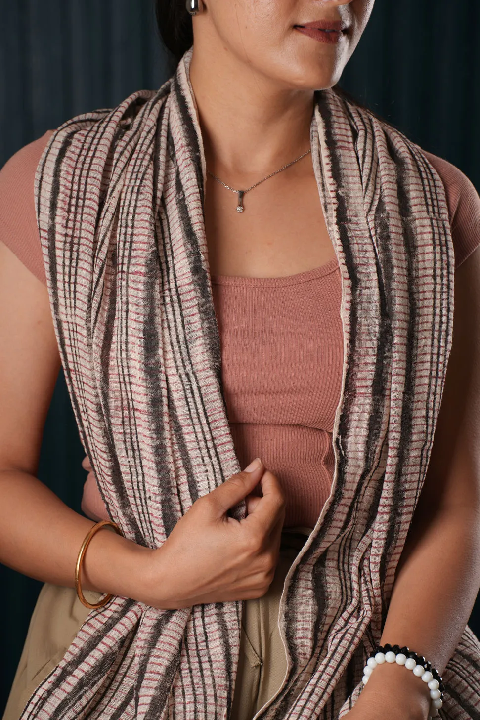 Striped Hand Block Printed Cotton Scarf - #2