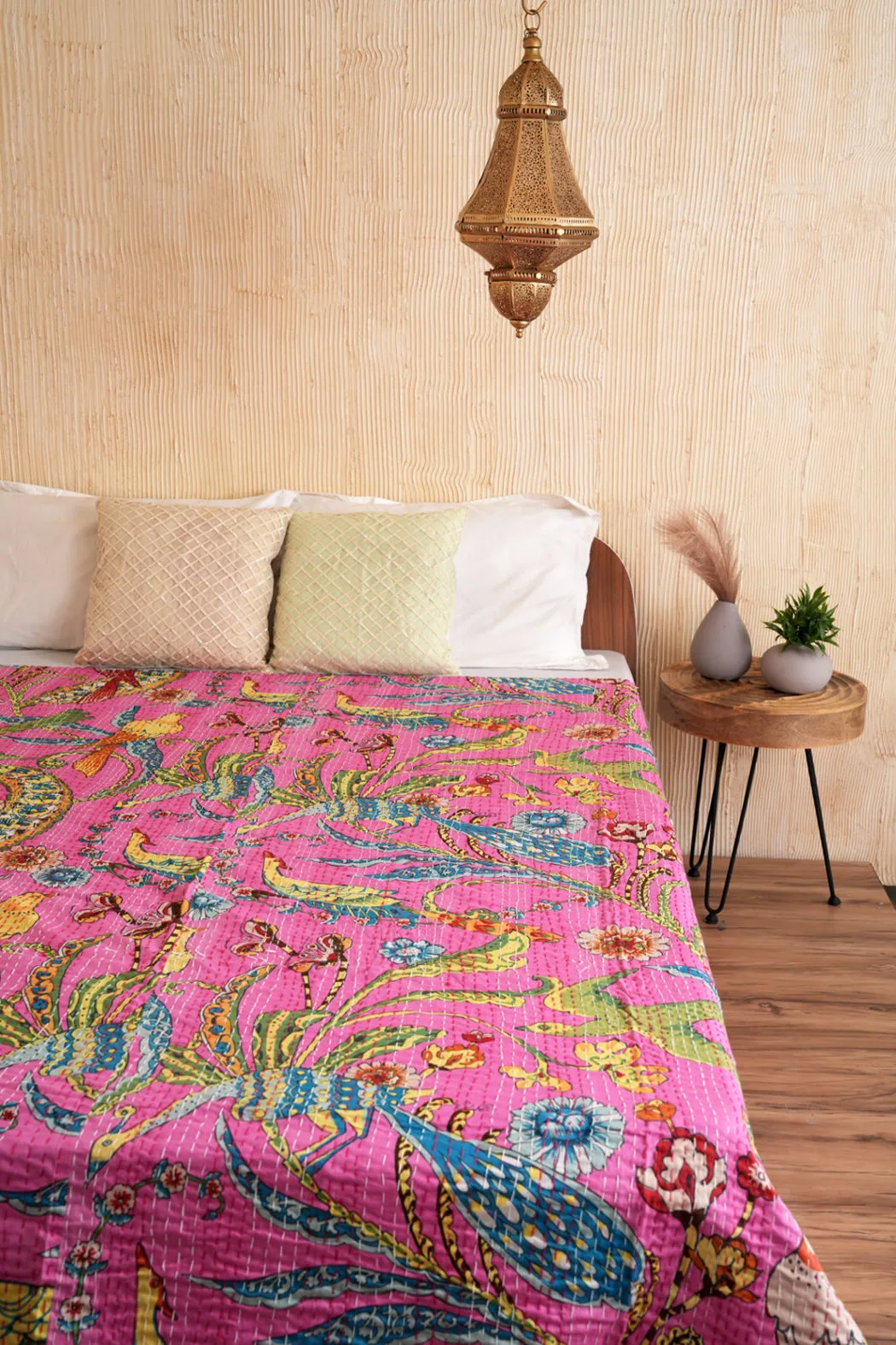 Peacock Kantha Quilt - Pink