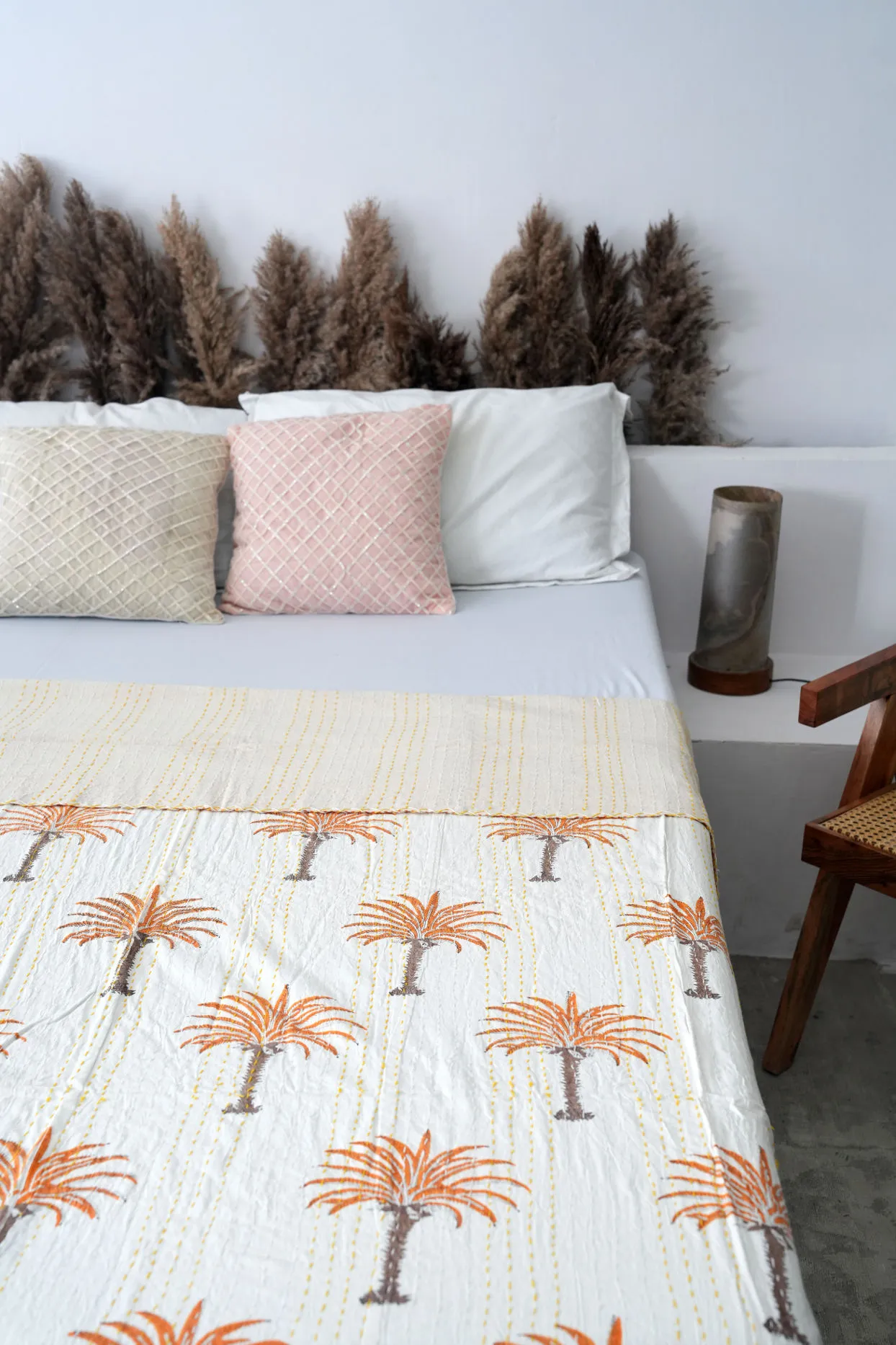 Palm Tree Kantha Quilt - Orange