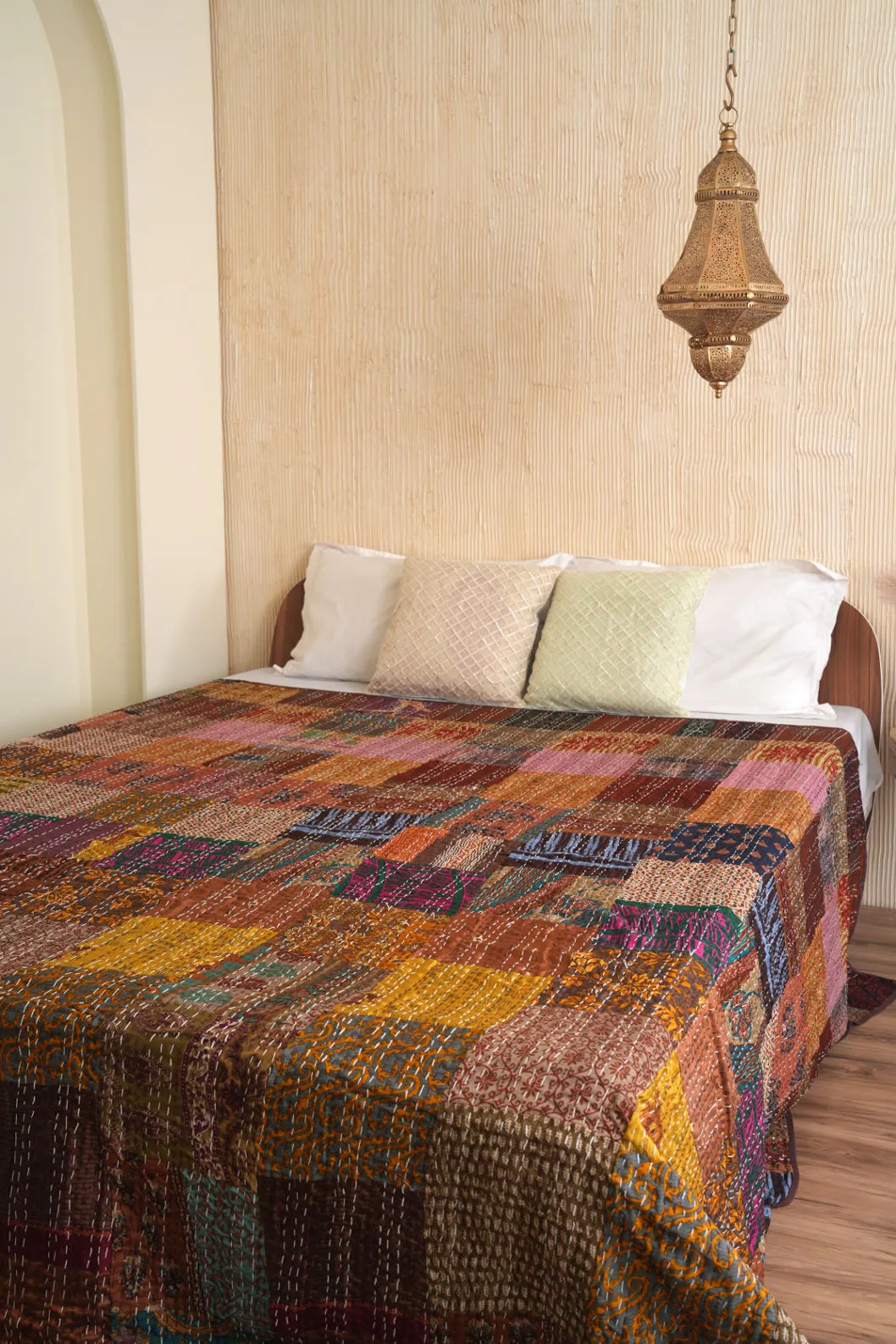 Brown Patchwork Vintage Silk Patola Kantha Quilt