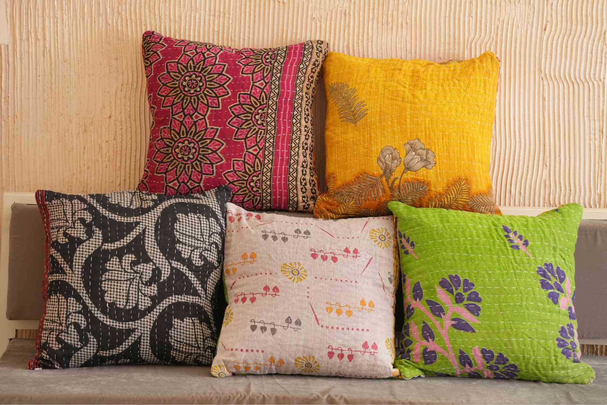 5 PC's Handmade Cotton Kantha Cushion Covers