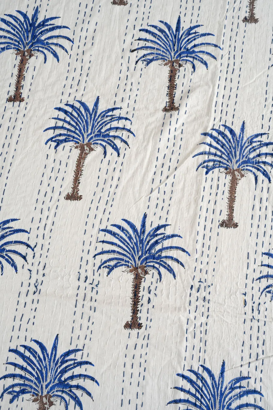 Blue Palm Tree Kantha Quilt