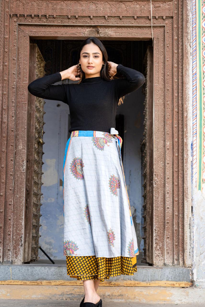 Vintage Silk Sari Long Maxi Wrap Skirt