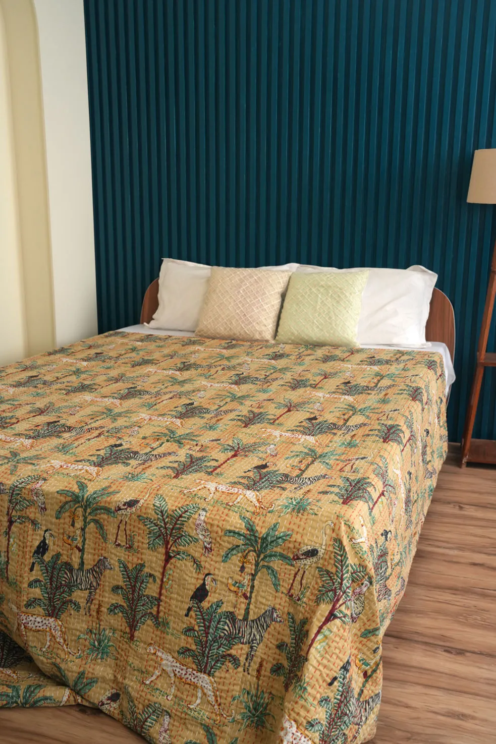 Jungle Cheetah Animal Kantha Bedspread