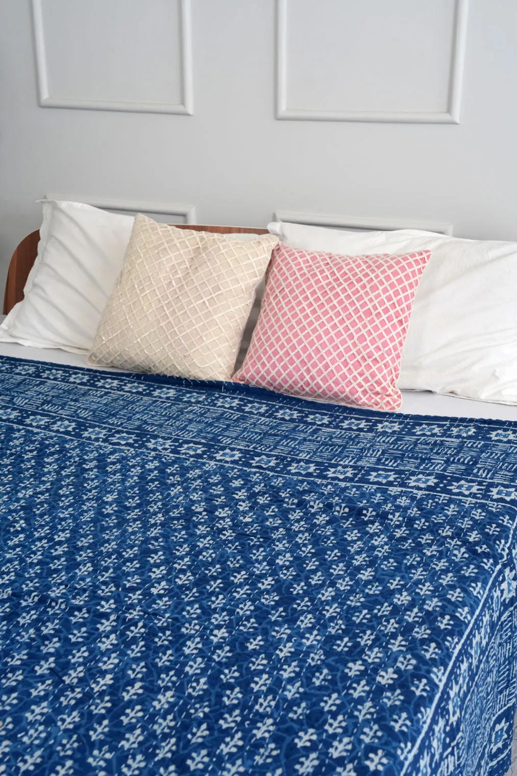 The Indigo Stars Handmade Indigo Kantha Quilt