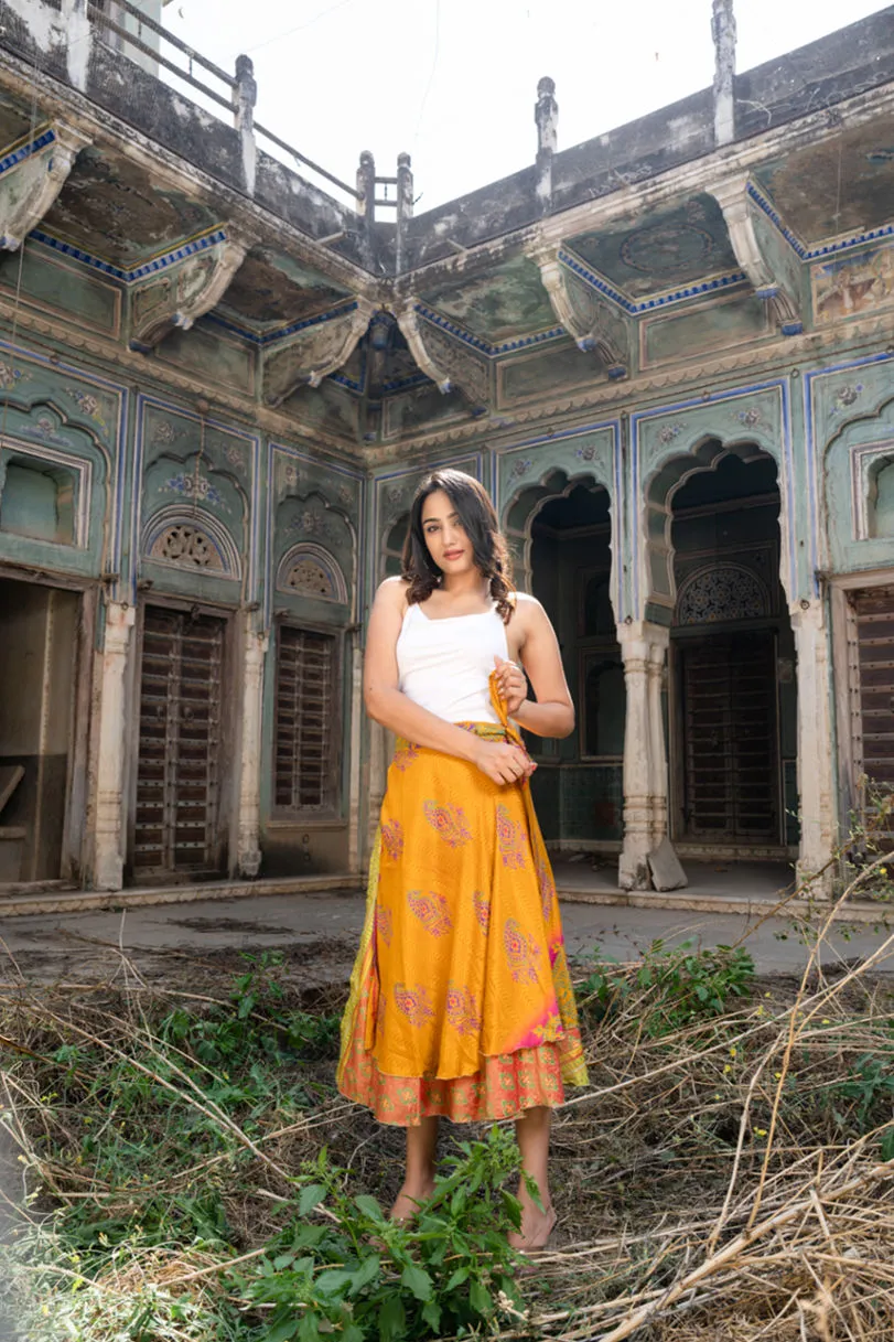 Light Orange Handmade Vintage Silk Sari Skirt