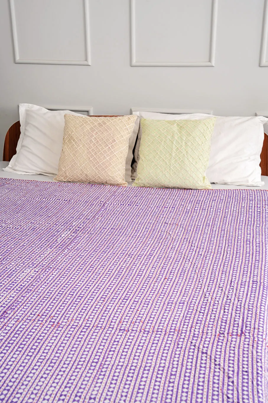 Hand-Block Printed Diamond Kantha Quilt