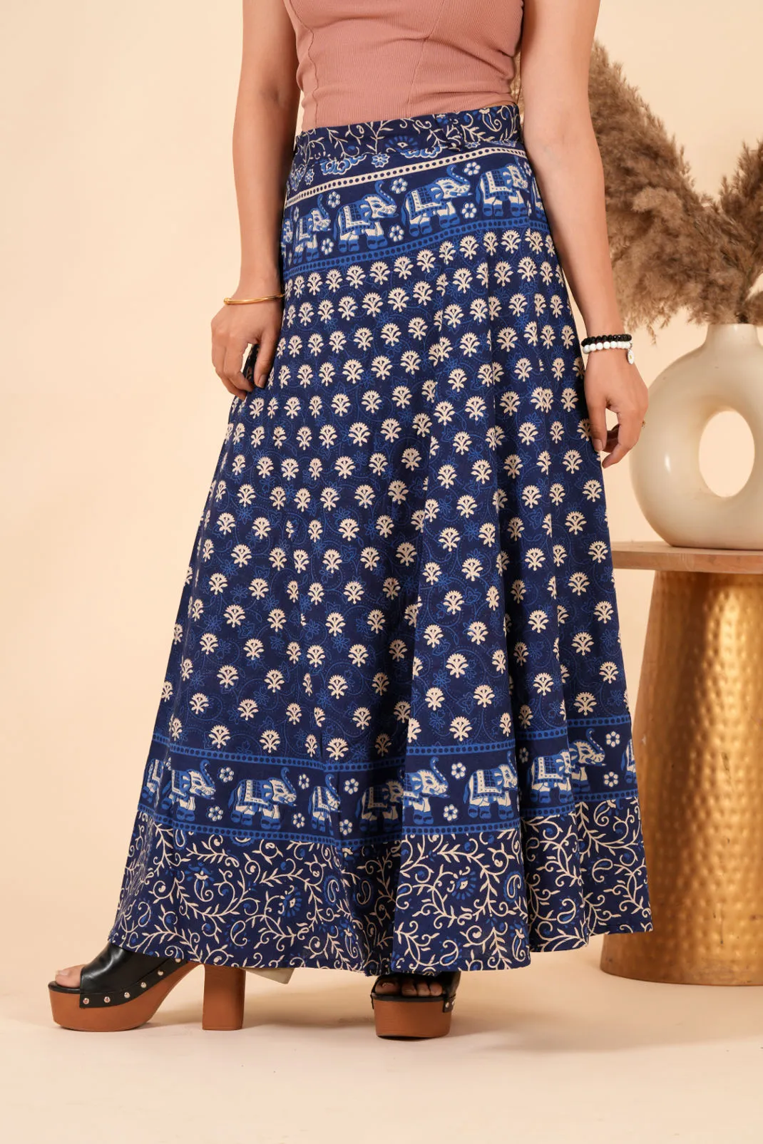 Indigo Blue Cotton Long Maxi Wrap Skirt