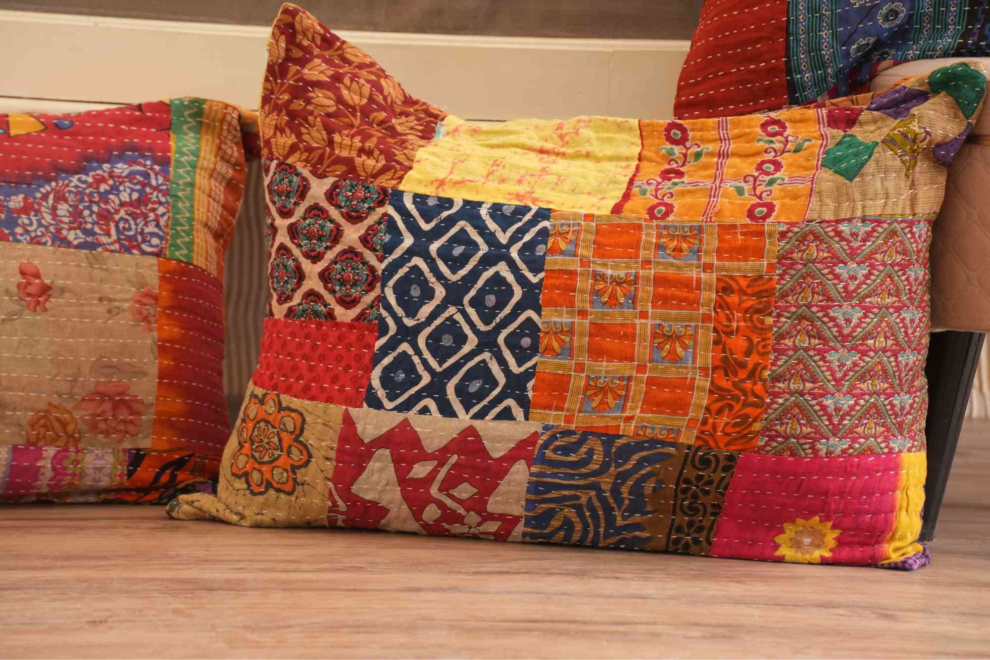 5 PC's Handmade Patchwork Cotton Kantha Cushion Covers