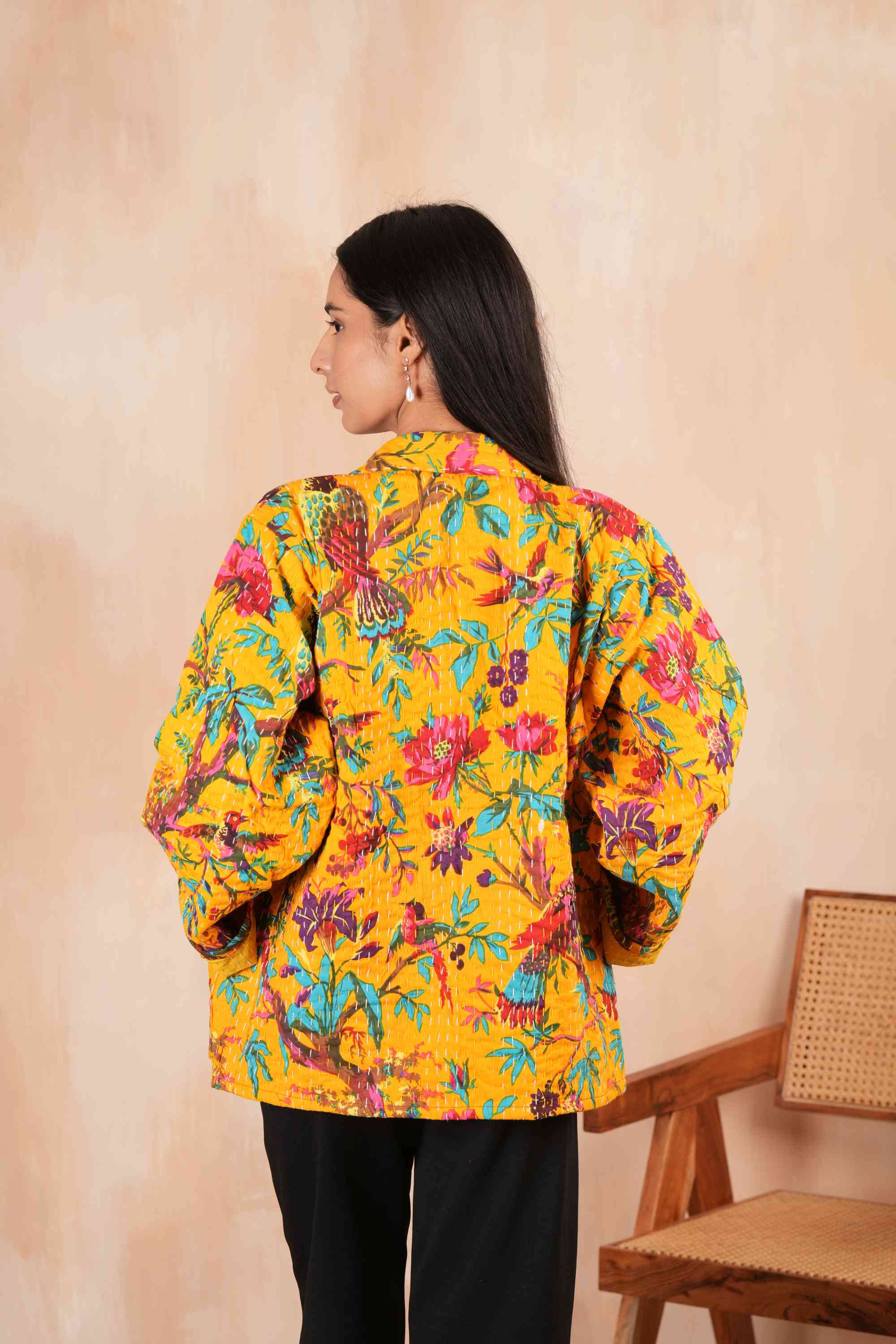 Sparrow Printed Cotton Kantha Quilted Jacket