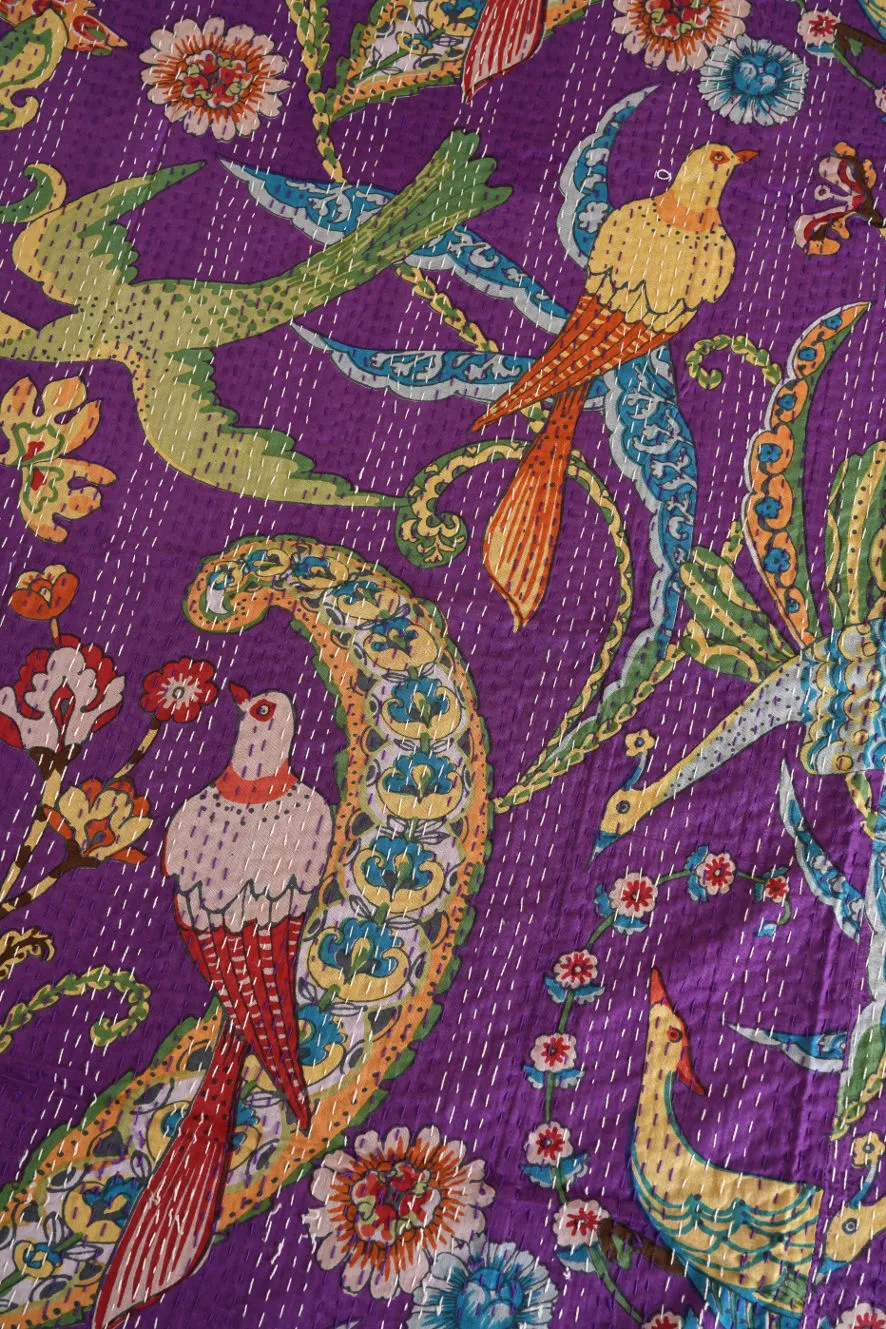 Peacock Kantha Quilt - Purple