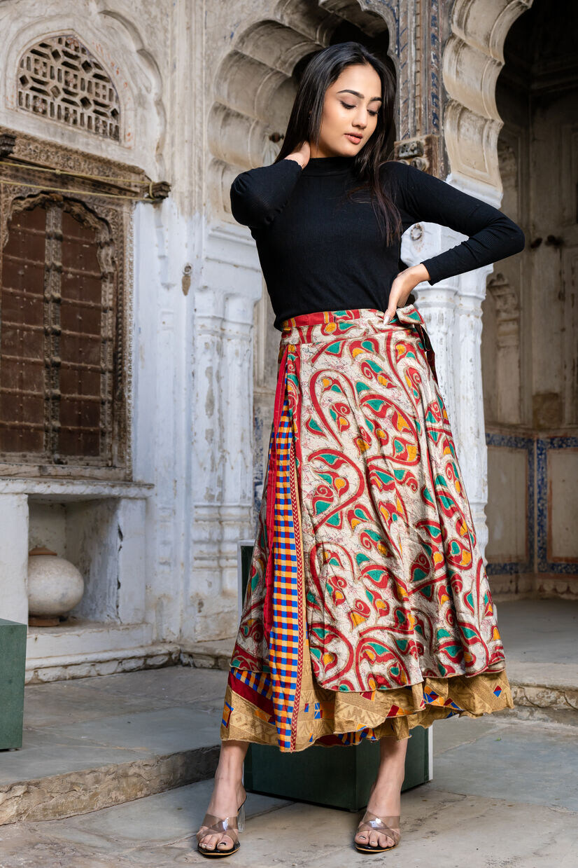 Silk Sari Long Wrap Skirt