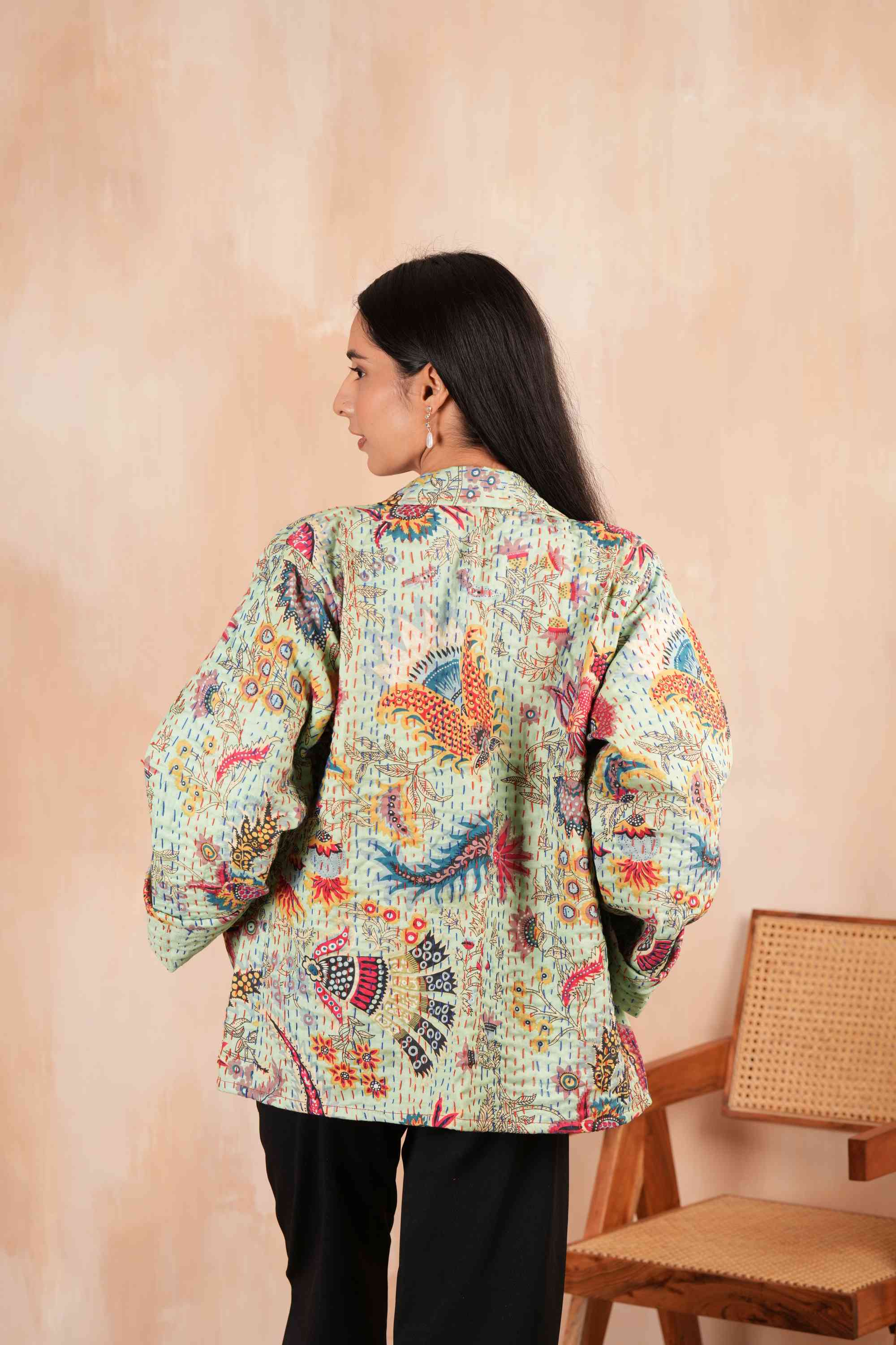 Handmade Green Wildflower Kantha Jacket