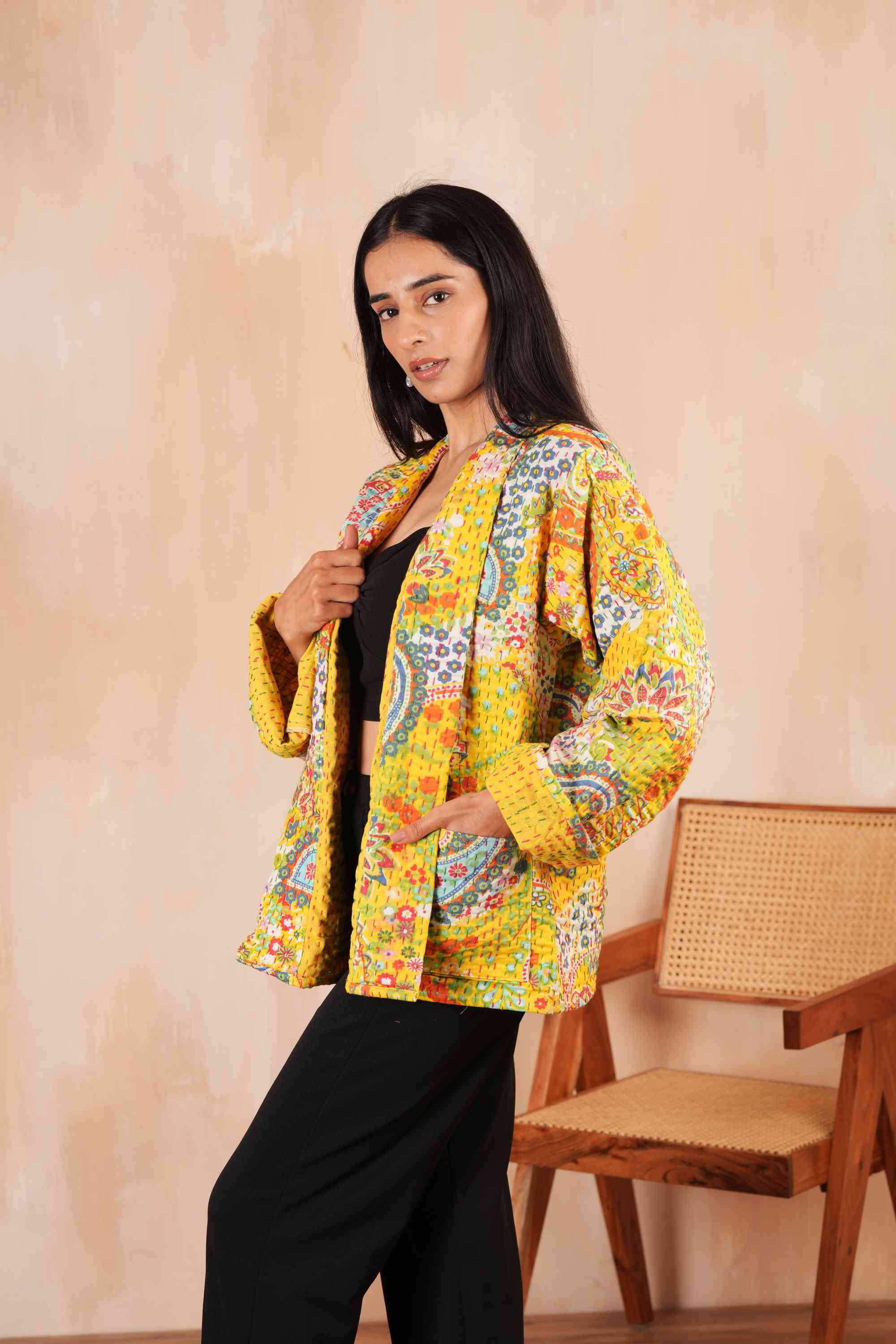 Paisley Printed Cotton Kantha Jacket