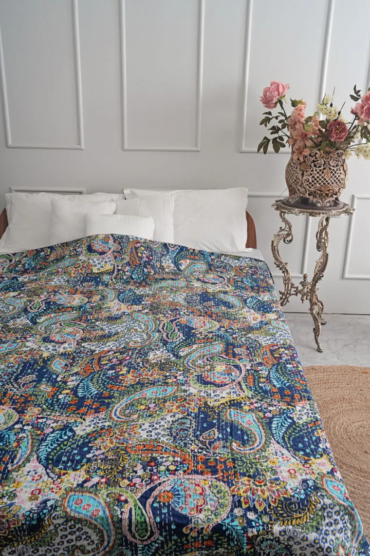 Blue Paisley Kantha Quilt