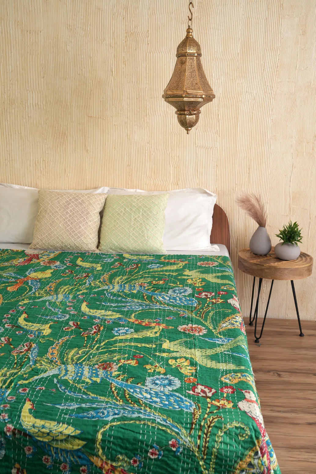 Peacock Kantha Quilt - Green