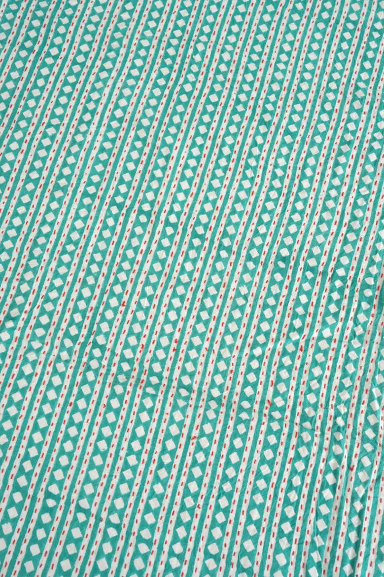 Kantha Quilt in Luxurious Turquoise Diamond Print